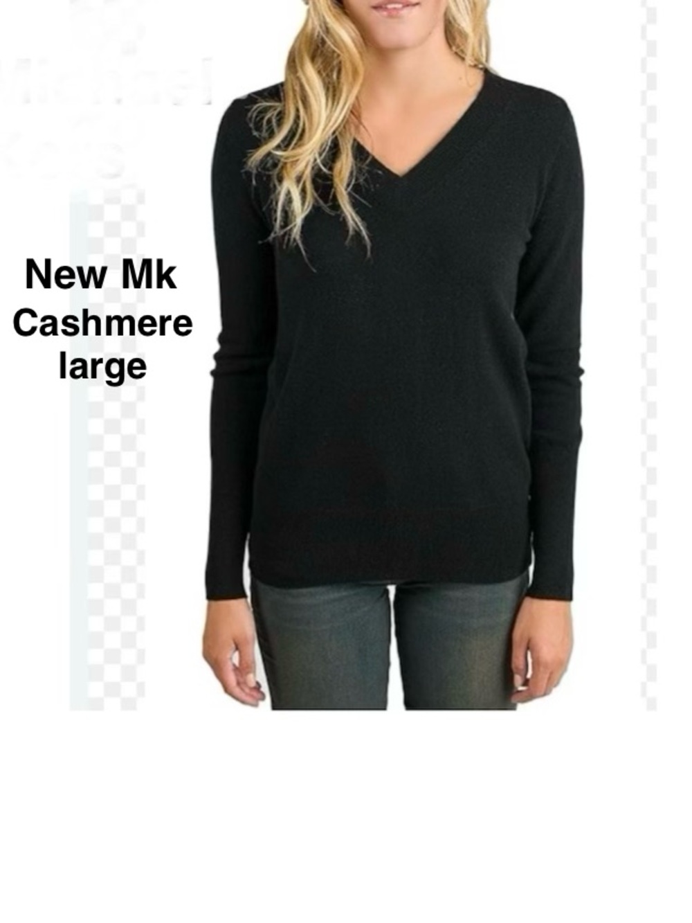 NEW Cashmere 100% MICHAEL KORS COLLECTION V-Neck Pullover black size L ⭐️⭐️⭐️⭐️